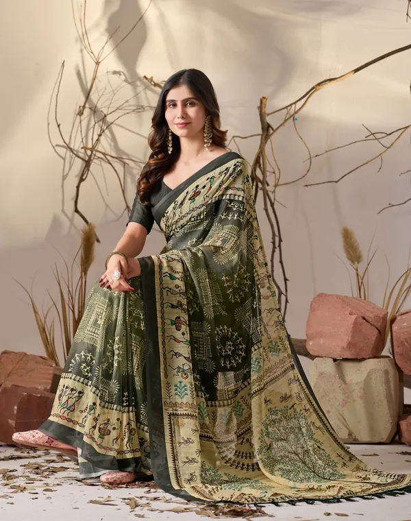 Aasna_Fashion_Women's_Olive_Green_&_Beige_Soft_Georgette_Saree_with_Tribal_Warli_Digital_Prints_and_Tassel_Pallu_Detail