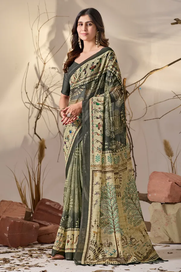 Aasna_Fashion_Women's_Olive_Green_&_Beige_Soft_Georgette_Saree_with_Tribal_Warli_Digital_Prints_and_Tassel_Pallu_Detail