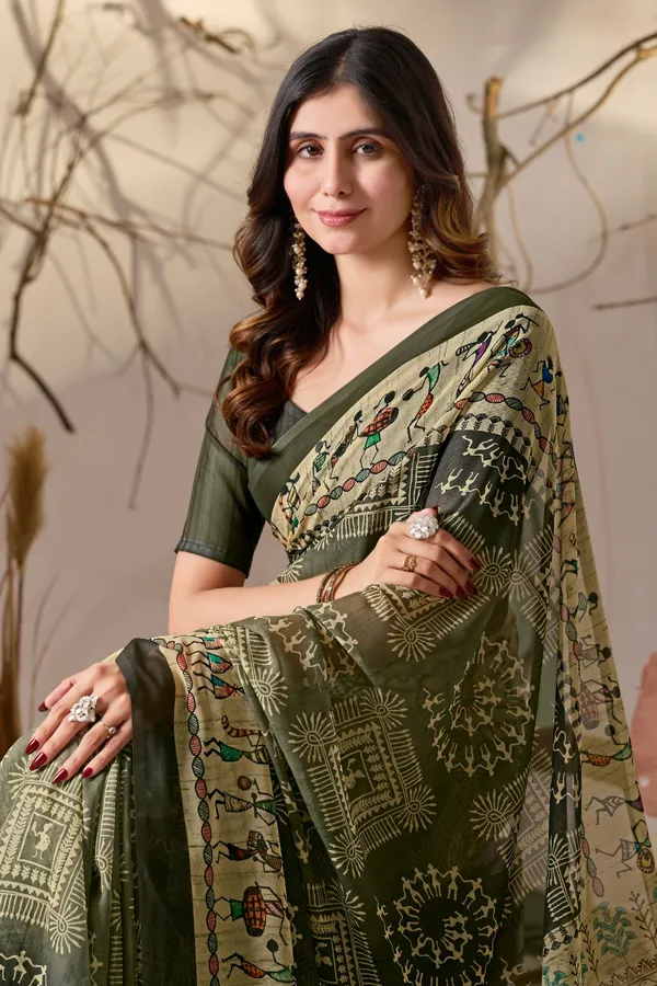 Aasna_Fashion_Women's_Olive_Green_&_Beige_Soft_Georgette_Saree_with_Tribal_Warli_Digital_Prints_and_Tassel_Pallu_Detail