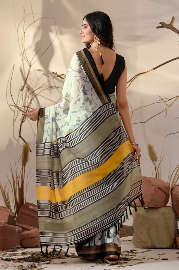 Aasna_Fashion_Women's_Pista_Green_Floral_Printed_Soft_Georgette_Saree_with_Contemporary_Striped_Pallu_&_Unstitched_Black_Blouse_Piece