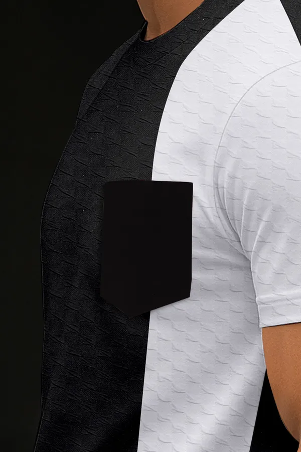 Black_&_White_Cotton_Blend_Colourblock_Textured_T-Shirt_For_Men