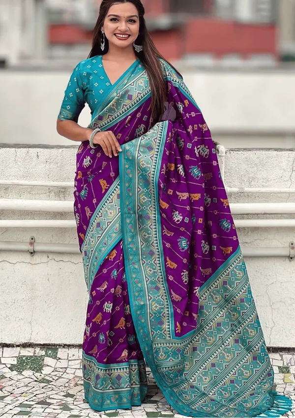 Purple_Teal_Printed_Saree_For_Women