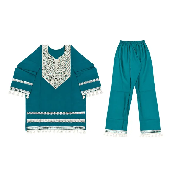 Teal_Embroidered_Kurta_Pant_Set_for_Women
