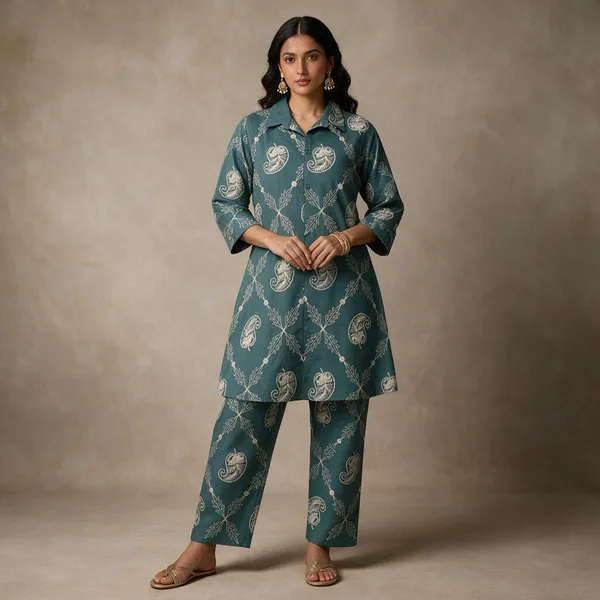 Teal_Printed_Straight_Kurta_Pant_Set_for_Women