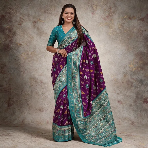 Purple_Teal_Printed_Saree_For_Women