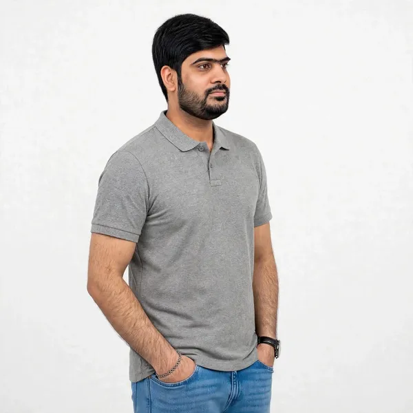 Grey_Textured_Regular_Fit_Polo_T_Shirt_For_Men