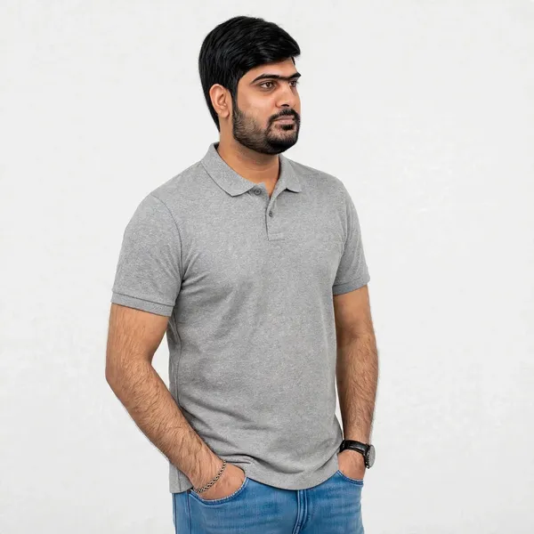 Grey_Textured_Regular_Fit_Polo_T_Shirt_For_Men