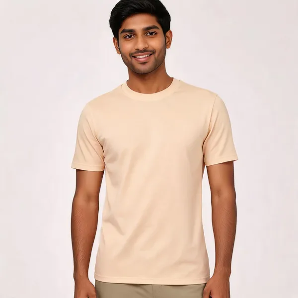 Peach_Cream_Cotton_Regular_Fit_T_Shirt_For_Men
