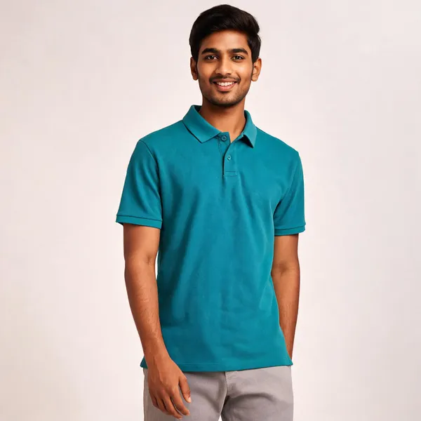 Teal_Textured_Polo_T_Shirt_For_Men