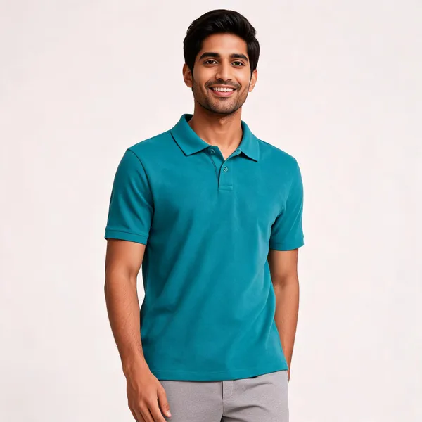 Teal_Textured_Polo_T_Shirt_For_Men