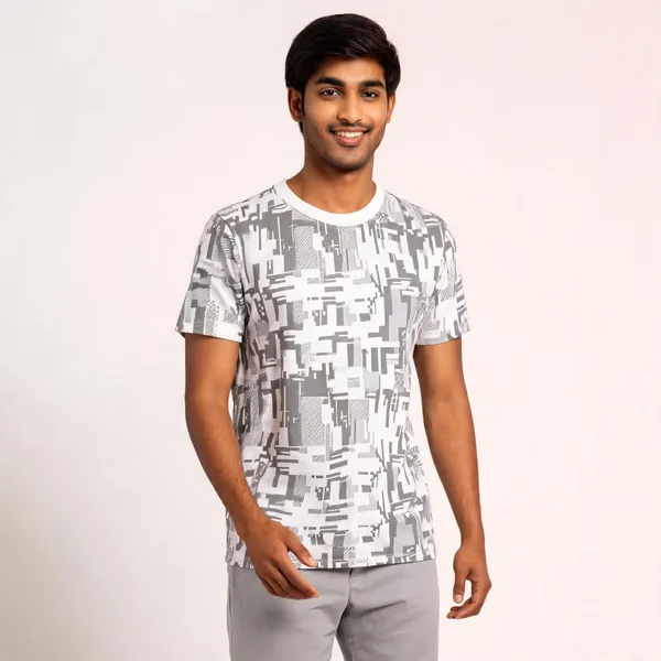 White_Abstract_Print_Crew_Neck_T_Shirt_For_Men