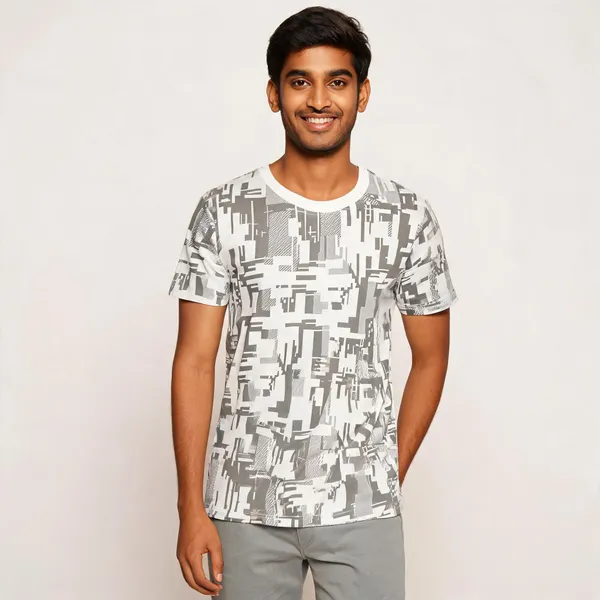 White_Abstract_Print_Crew_Neck_T_Shirt_For_Men