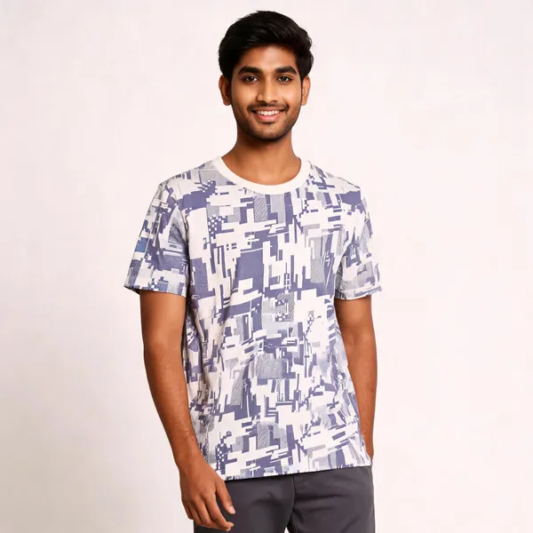 White_Abstract_Print_Regular_Fit_T_Shirt_For_Men