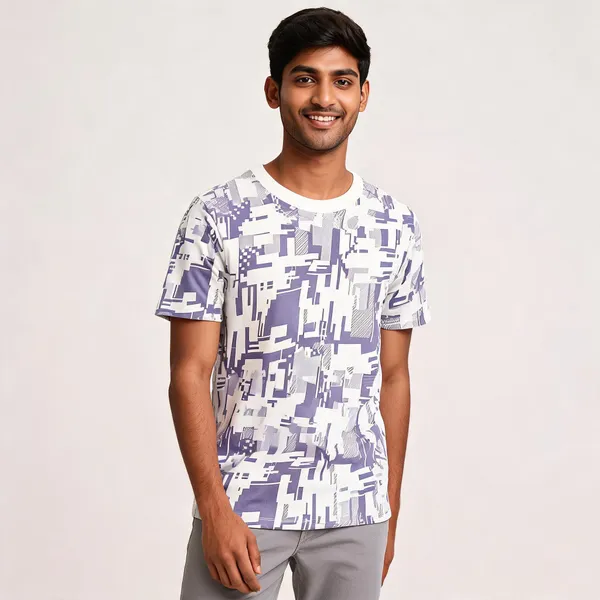 White_Abstract_Print_Regular_Fit_T_Shirt_For_Men