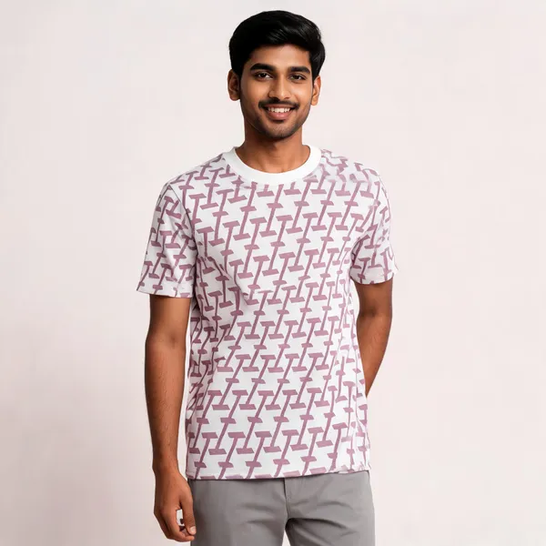 White_Geometric_Print_Crew_Neck_T_Shirt_For_Men