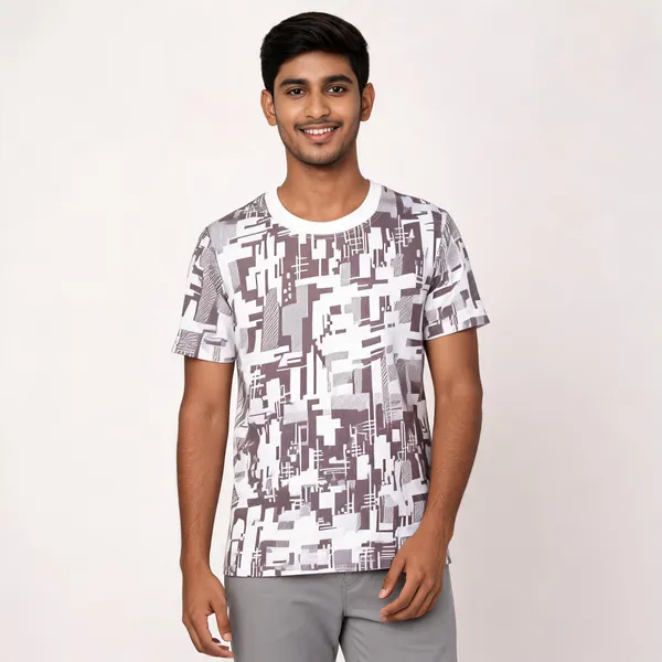 White_Geometric_Print_Crew_Neck_T_Shirt_For_Men