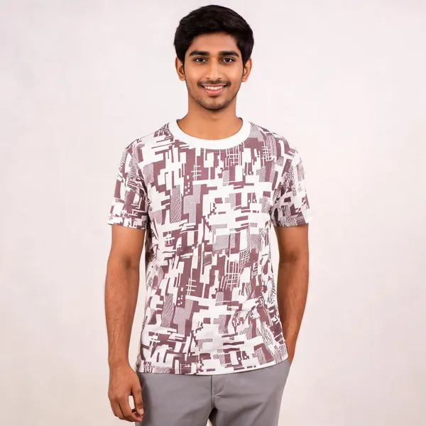 White_Geometric_Print_Crew_Neck_T_Shirt_For_Men