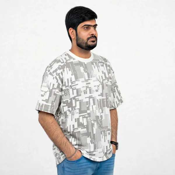 White_Abstract_Print_Crew_Neck_Oversized_T_Shirt_For_Men