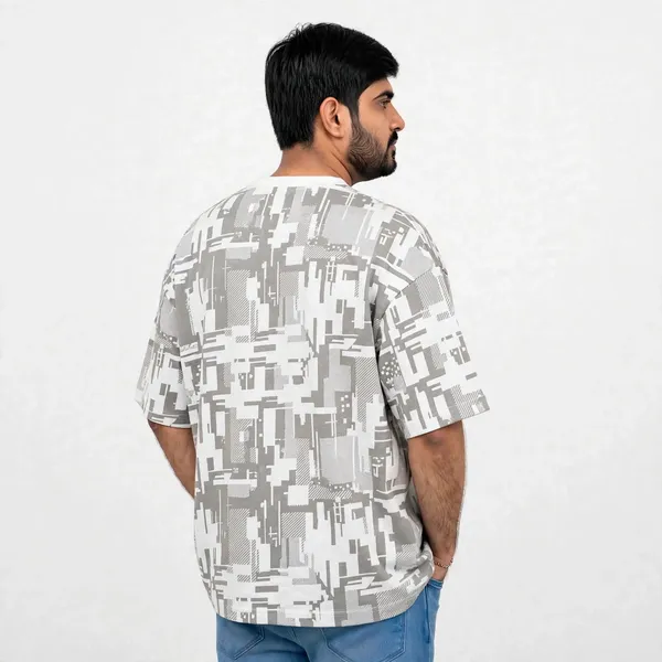 White_Abstract_Print_Crew_Neck_Oversized_T_Shirt_For_Men