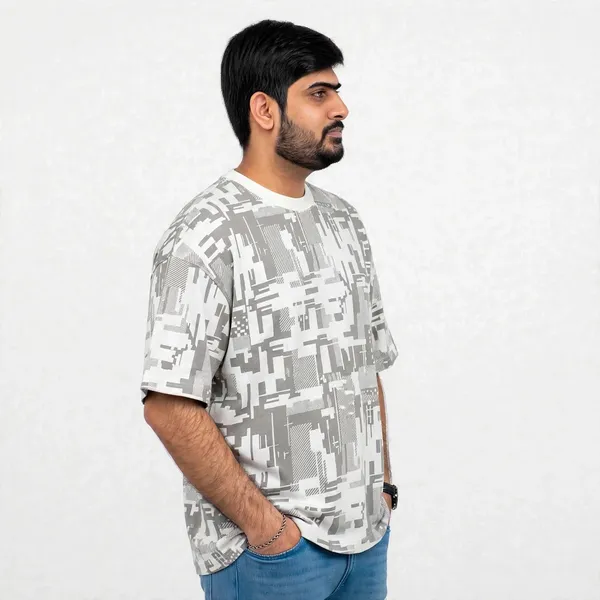 White_Abstract_Print_Crew_Neck_Oversized_T_Shirt_For_Men