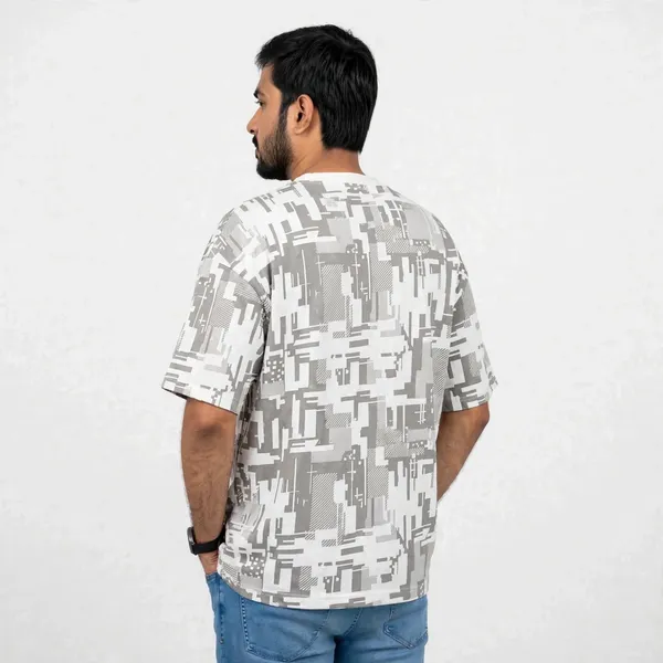 White_Abstract_Print_Crew_Neck_Oversized_T_Shirt_For_Men