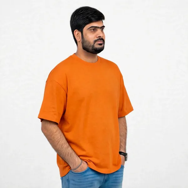 Orange_Crew_Neck_oversize_cotton_terry__T_Shirt_For_Men