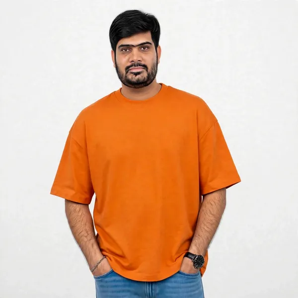 Orange_Crew_Neck_oversize_cotton_terry__T_Shirt_For_Men