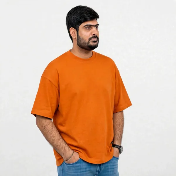 Orange_Crew_Neck_oversize_cotton_terry__T_Shirt_For_Men