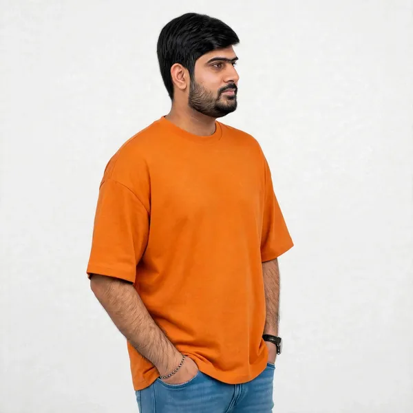 Orange_Crew_Neck_oversize_cotton_terry__T_Shirt_For_Men