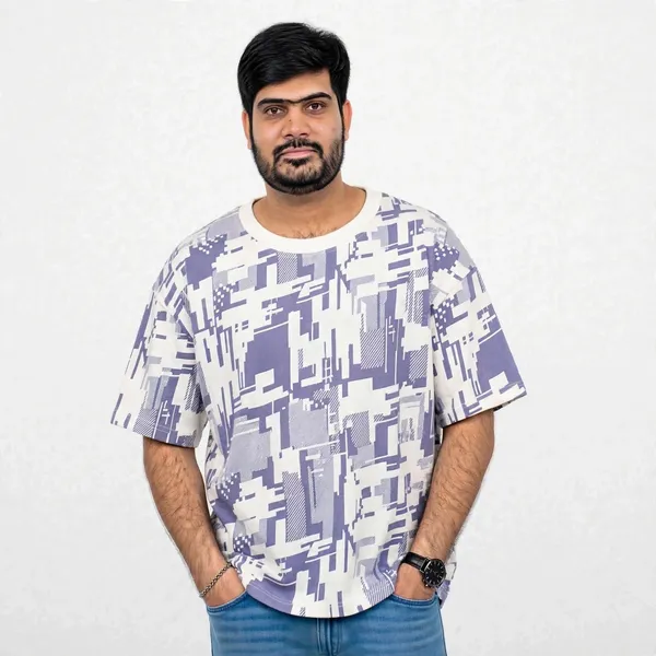 White_Abstract_Print_Oversized_T_Shirt_For_Men
