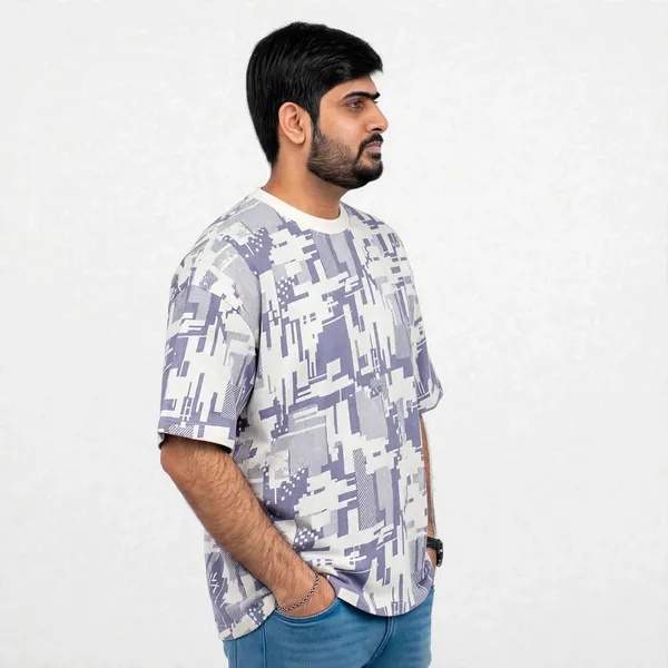 White_Abstract_Print_Oversized_T_Shirt_For_Men