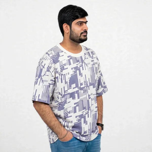 White_Abstract_Print_Oversized_T_Shirt_For_Men