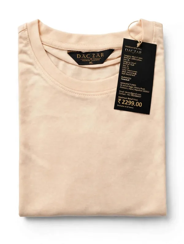 Peach_Cream_Cotton_Regular_Fit_T_Shirt_For_Men