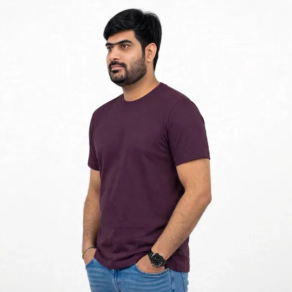 Wine_Cotton_Crew_Neck_Regular_Fit_T_Shirt_For_Men