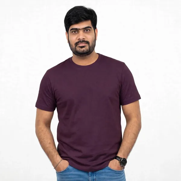 Wine_Cotton_Crew_Neck_Regular_Fit_T_Shirt_For_Men