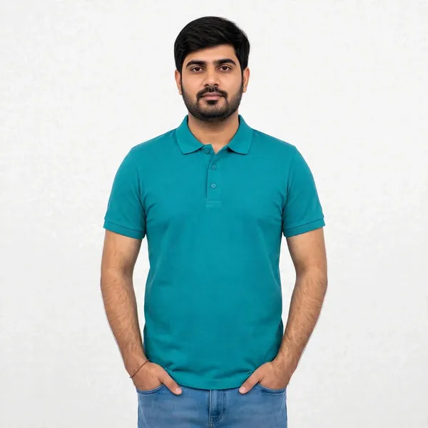 Teal_Textured_Regular_Fit_Polo_T_Shirt_For_Men