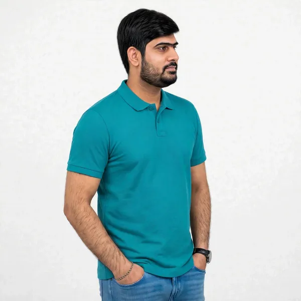 Teal_Textured_Regular_Fit_Polo_T_Shirt_For_Men
