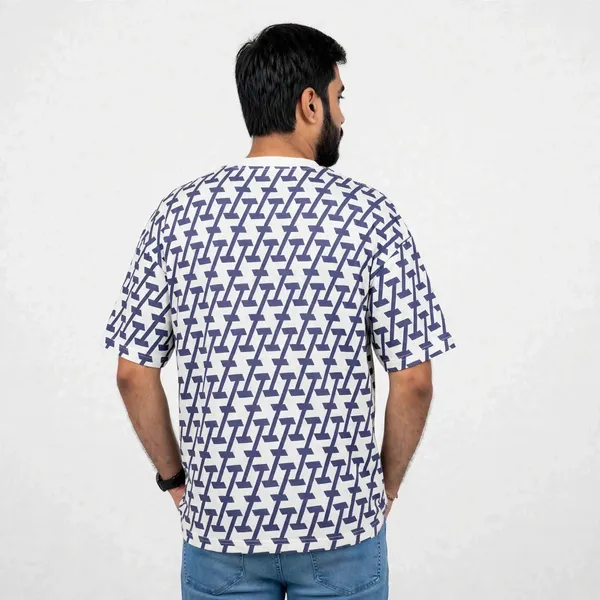 White_Geometric_Print_Oversized_T_Shirt_For_Men