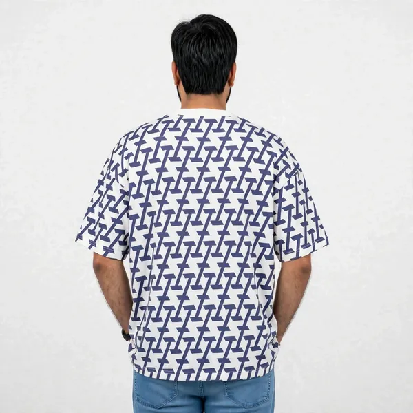 White_Geometric_Print_Oversized_T_Shirt_For_Men