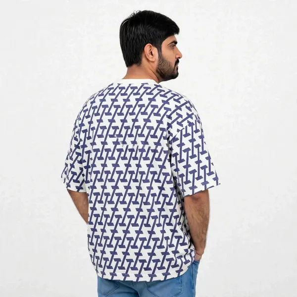 White_Geometric_Print_Oversized_T_Shirt_For_Men
