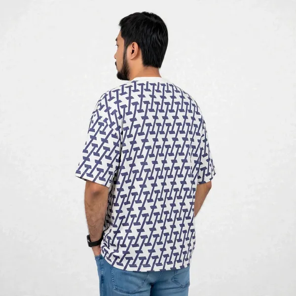 White_Geometric_Print_Oversized_T_Shirt_For_Men