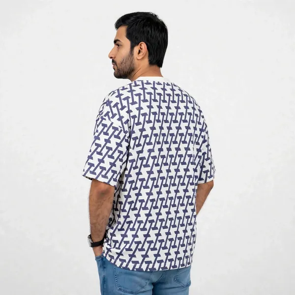 White_Geometric_Print_Oversized_T_Shirt_For_Men