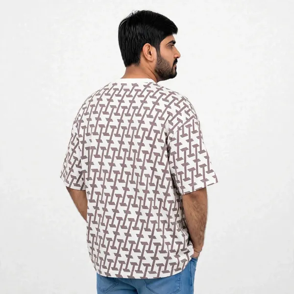 White_Printed_Crew_Neck_Oversized_T_Shirt_For_Men