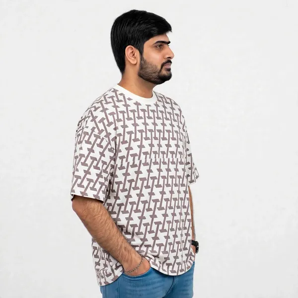 White_Printed_Crew_Neck_Oversized_T_Shirt_For_Men
