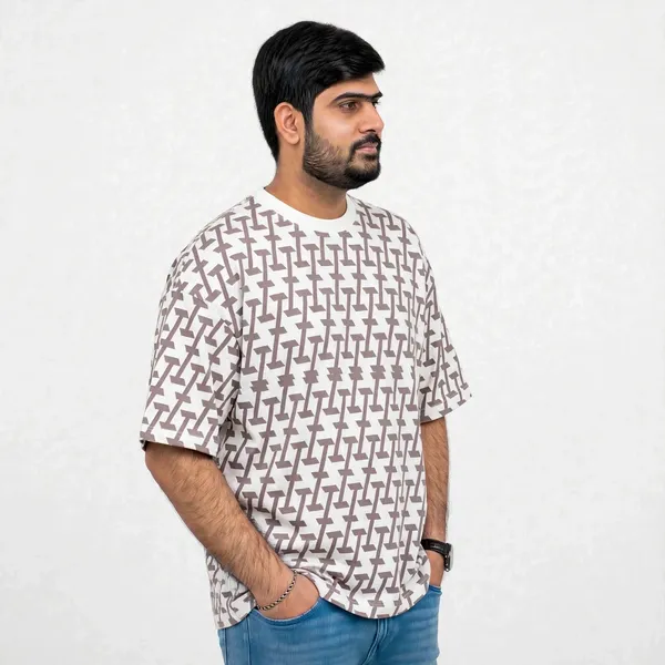 White_Printed_Crew_Neck_Oversized_T_Shirt_For_Men