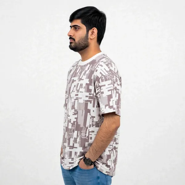 White_Geometric_Print_Crew_Neck_Oversized_T_Shirt_For_Men