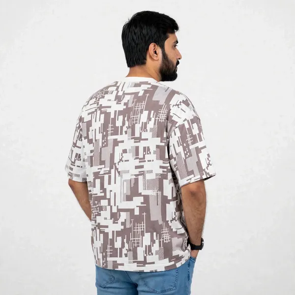 White_Geometric_Print_Crew_Neck_Oversized_T_Shirt_For_Men
