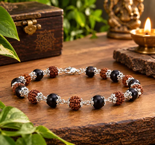 Brown_Rudraksha_And_Ebony_Wood_Beaded_Bracelet_For_Unisex_with_Lab_certificate