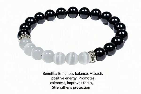 Black_Tourmaline_And_Selenite_Gemstone_Beaded_Bracelet_For_Unisex_with_Lab_Certificate