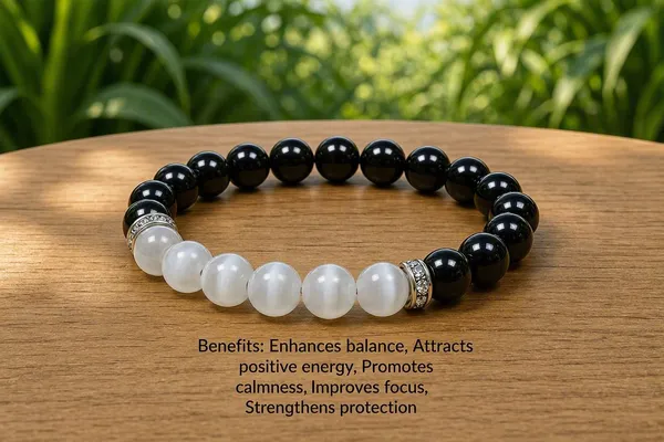 Black_Tourmaline_And_Selenite_Gemstone_Beaded_Bracelet_For_Unisex_with_Lab_Certificate